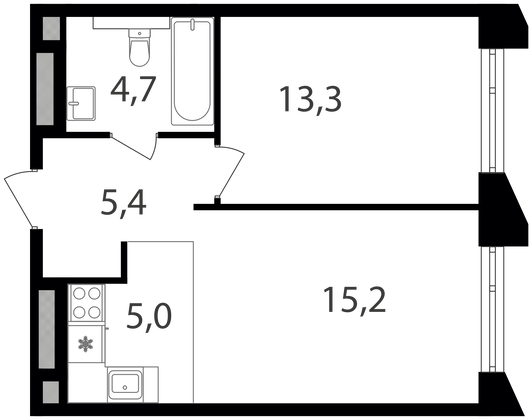 Продажа 1-комнатной квартиры 43,6 м², 12/15 этаж