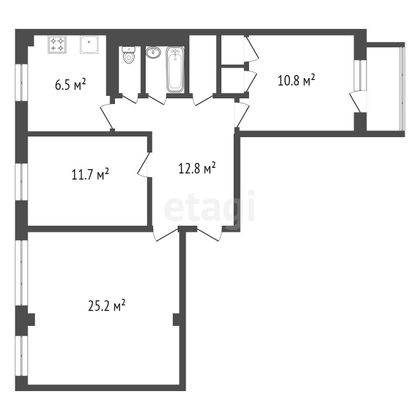 Продажа 3-комнатной квартиры 72,8 м², 3/9 этаж