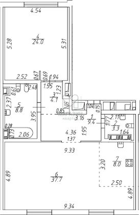 Продажа 2-комнатной квартиры 95,3 м², 4/7 этаж