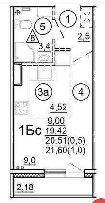 Продажа квартиры-студии 21,6 м², 4/17 этаж