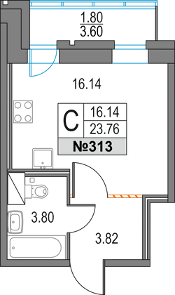 Продажа квартиры-студии 23,8 м², 3/25 этаж
