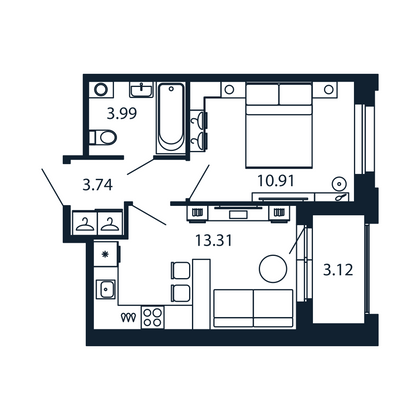 Продажа 1-комнатной квартиры 33,5 м², 2/12 этаж