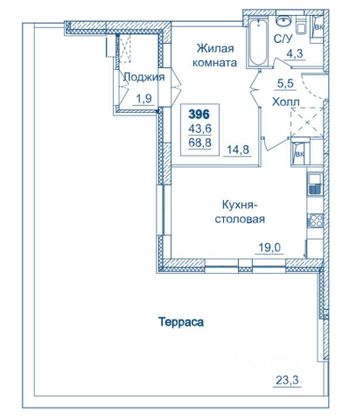 Продажа 1-комнатной квартиры 68,9 м², 2/26 этаж