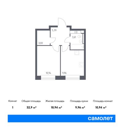 32,9 м², 1-комн. квартира, 14/14 этаж