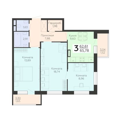Продажа 3-комнатной квартиры 65,8 м², 14/19 этаж