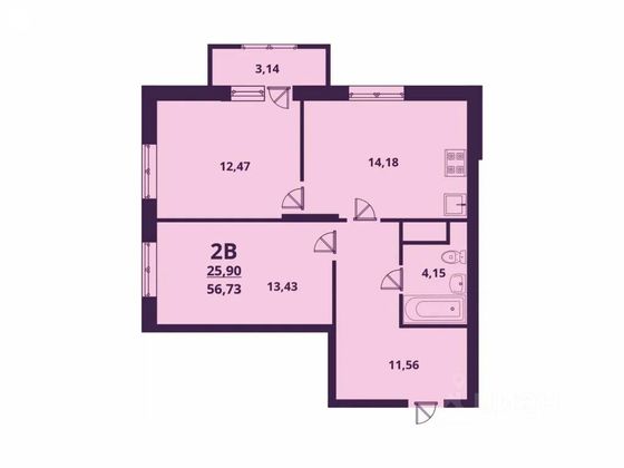 Продажа 2-комнатной квартиры 56,7 м², 18/24 этаж