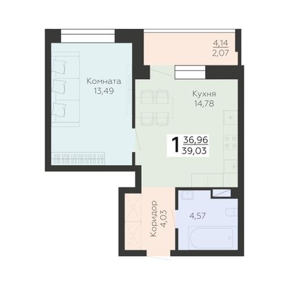 Продажа 1-комнатной квартиры 39,7 м², 10/24 этаж