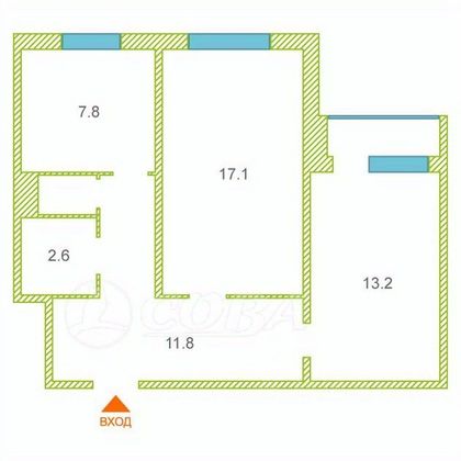 Продажа 2-комнатной квартиры 53,5 м², 1/9 этаж