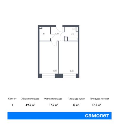 49,2 м², 1-комн. квартира, 10/10 этаж