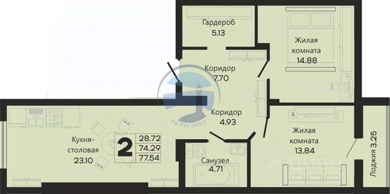 Продажа 2-комнатной квартиры 77,5 м², 1/10 этаж