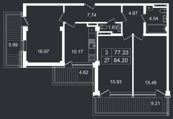 Продажа 3-комнатной квартиры 84,2 м², 5/8 этаж
