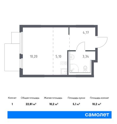 22,8 м², студия, 8/17 этаж