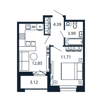 Продажа 1-комнатной квартиры 34,5 м², 7/12 этаж