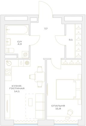 Продажа 1-комнатной квартиры 41 м², 3/23 этаж