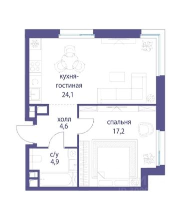 Продажа 1-комнатной квартиры 50,8 м², 8/10 этаж