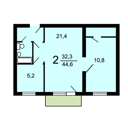 Продажа 2-комнатной квартиры 45,2 м², 2/9 этаж