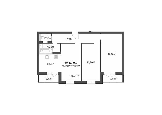 Продажа 3-комнатной квартиры 76,3 м², 1/9 этаж