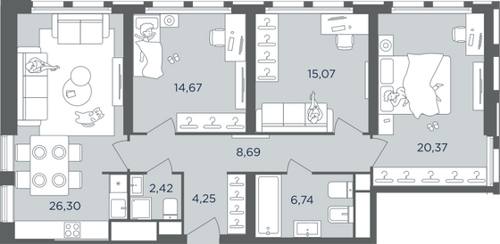 Продажа 4-комнатной квартиры 98,5 м², 51/51 этаж