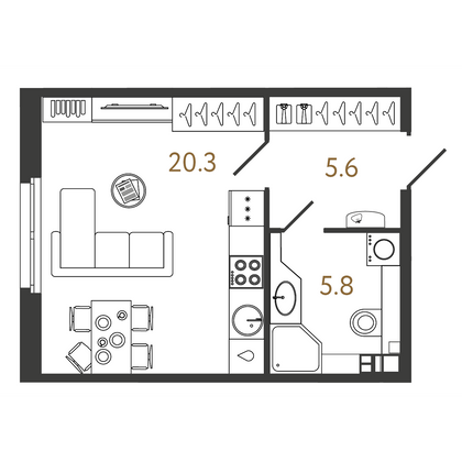 31,7 м², студия, 3/9 этаж