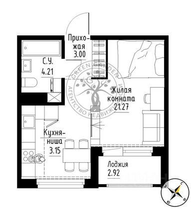 Продажа 1-комнатной квартиры 33,1 м², 4/17 этаж