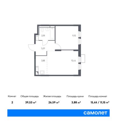 39,5 м², 1-комн. квартира, 25/25 этаж