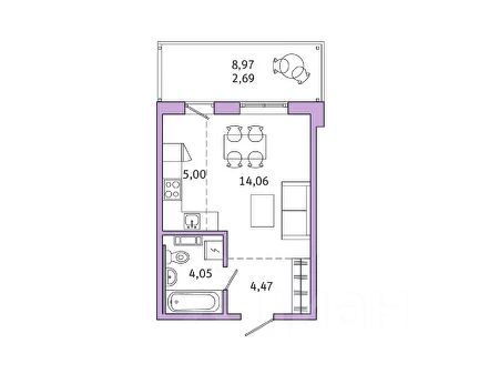 Продажа квартиры-студии 36,4 м², 4/5 этаж