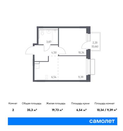 35,3 м², 1-комн. квартира, 6/7 этаж