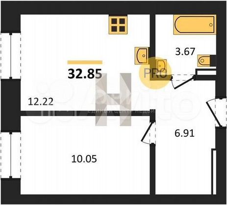 Продажа 1-комнатной квартиры 32,8 м², 4/4 этаж