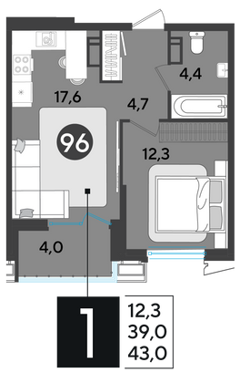 Продажа 1-комнатной квартиры 43 м², 12/18 этаж