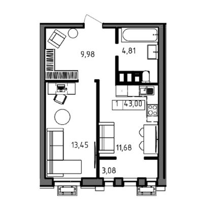 Продажа 1-комнатной квартиры 43 м², 23/23 этаж