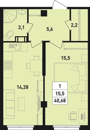 Продажа 1-комнатной квартиры 40,7 м², 11/18 этаж