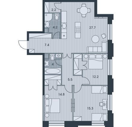 93,2 м², 4-комн. квартира, 11/34 этаж