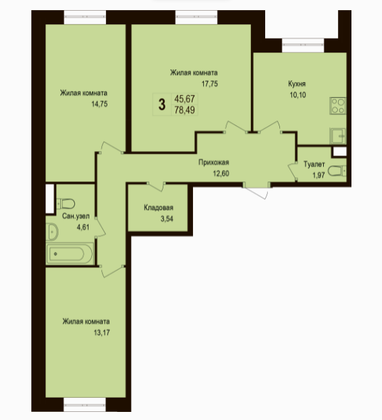 Продажа 3-комнатной квартиры 78,5 м², 1/8 этаж