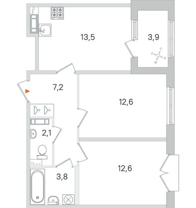 Продажа 2-комнатной квартиры 53,8 м², 2/4 этаж