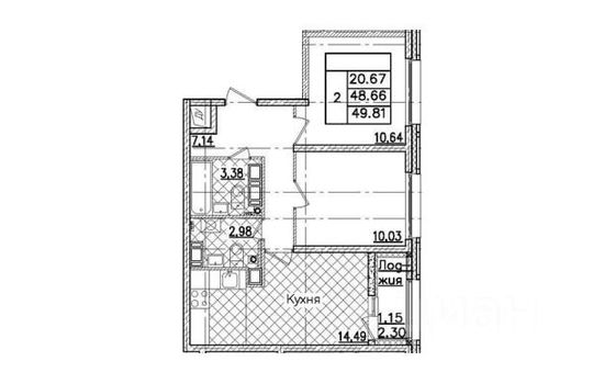 Продажа 2-комнатной квартиры 51 м², 22/23 этаж