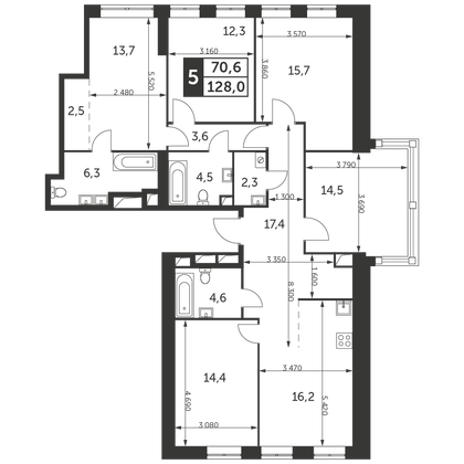 128 м², 5-комн. квартира, 27/47 этаж