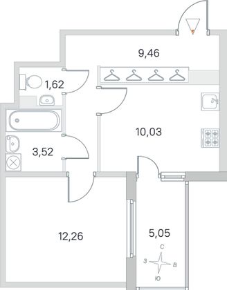 Продажа 1-комнатной квартиры 39,4 м², 1/4 этаж