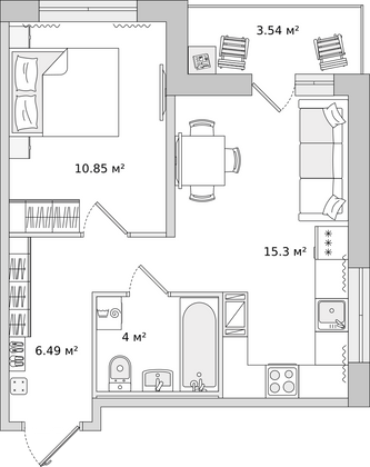 40,5 м², 1-комн. квартира, 2/15 этаж