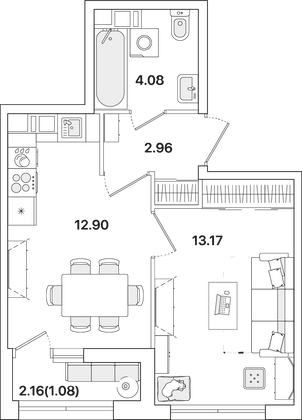 34,2 м², 1-комн. квартира, 9/12 этаж