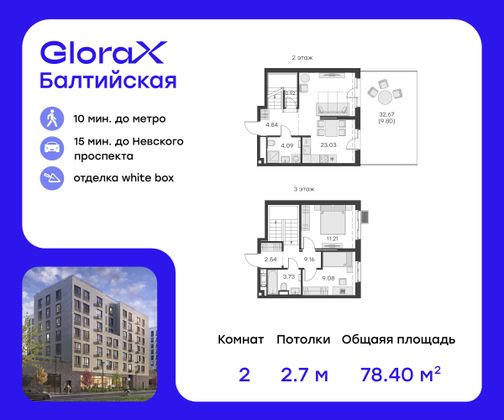 Продажа 2-комнатной квартиры 78,4 м², 2/9 этаж