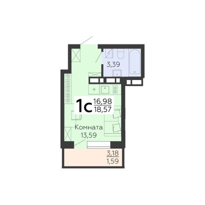 Продажа 1-комнатной квартиры 18,6 м², 14/18 этаж