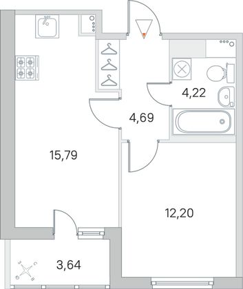 Продажа 1-комнатной квартиры 38,7 м², 3/8 этаж