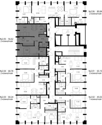 Продажа 2-комнатной квартиры 56,6 м², 2/17 этаж