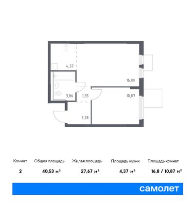 40,5 м², 1-комн. квартира, 6/17 этаж