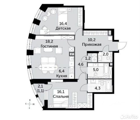Продажа 3-комнатной квартиры 85,5 м², 6/44 этаж