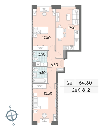 Продажа 2-комнатной квартиры 64,6 м², 2/58 этаж