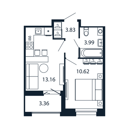 Продажа 1-комнатной квартиры 33,3 м², 7/12 этаж