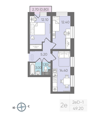 Продажа 2-комнатной квартиры 49,2 м², 9/16 этаж