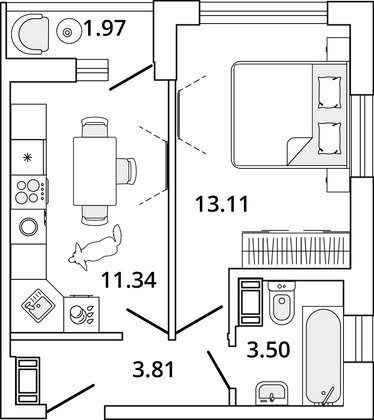 32,8 м², 1-комн. квартира, 17/19 этаж