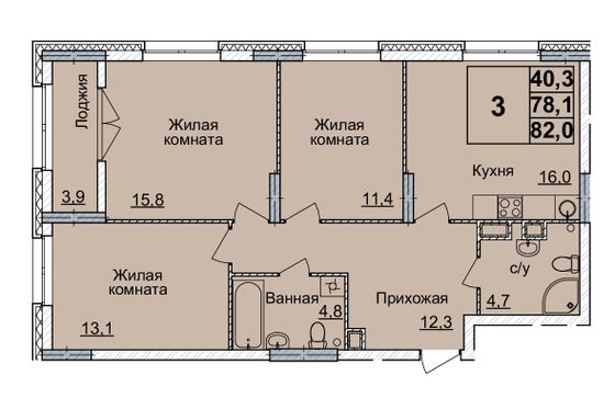 Продажа 3-комнатной квартиры 82 м², 5/24 этаж